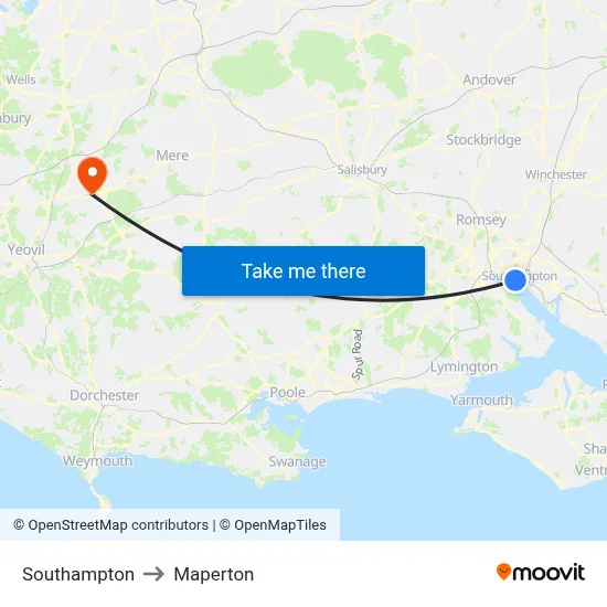 Southampton to Maperton map
