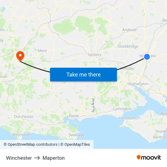 Winchester to Maperton map