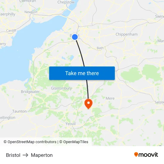 Bristol to Maperton map