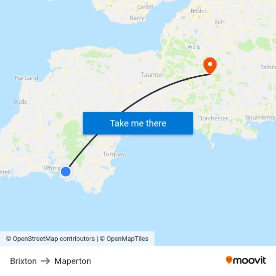 Brixton to Maperton map