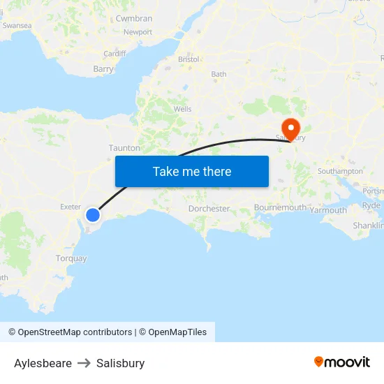 Aylesbeare to Salisbury map
