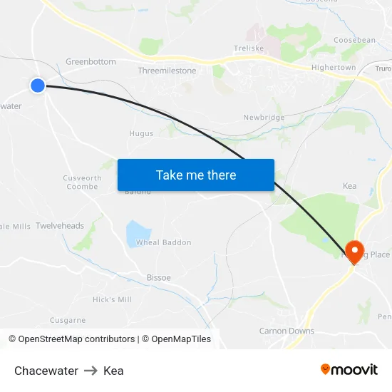 Chacewater to Kea map