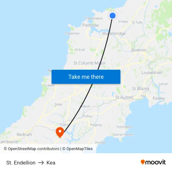 St. Endellion to Kea map