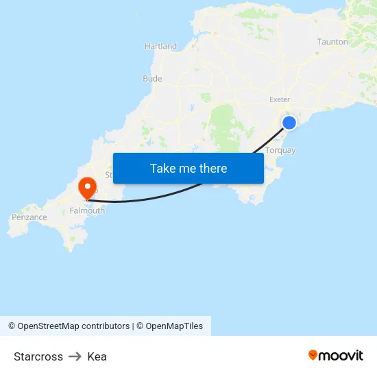 Starcross to Kea map