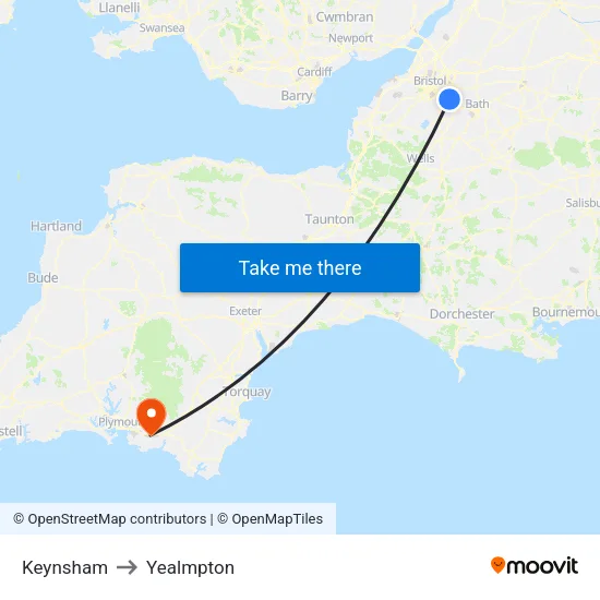 Keynsham to Yealmpton map