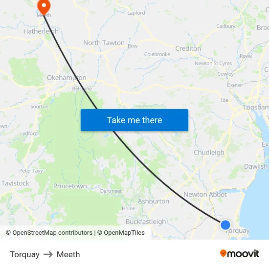 Torquay to Meeth map