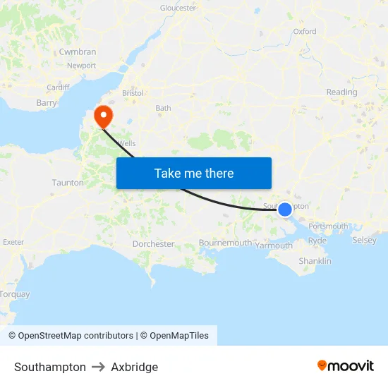 Southampton to Axbridge map