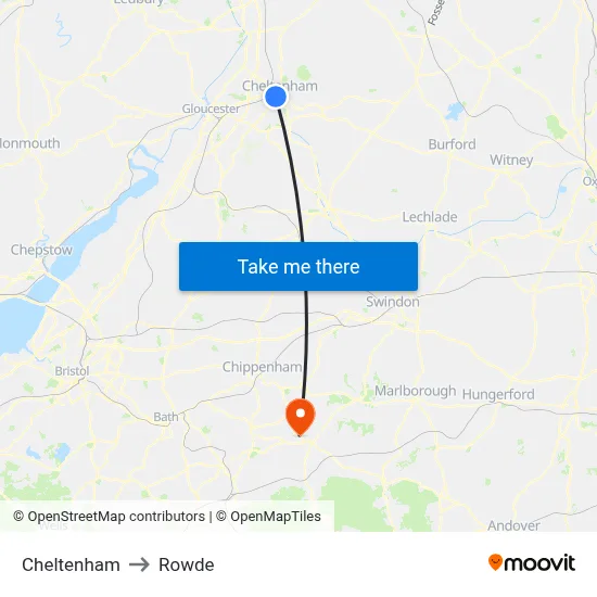 Cheltenham to Rowde map