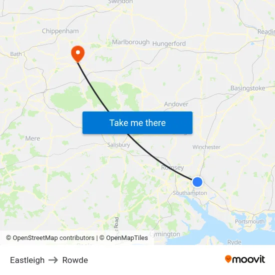 Eastleigh to Rowde map