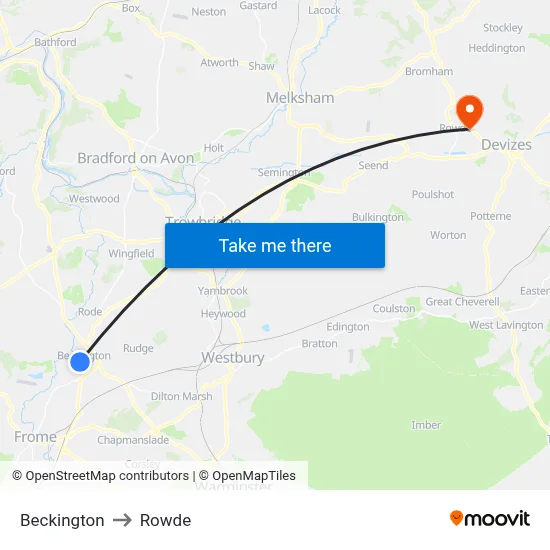 Beckington to Rowde map