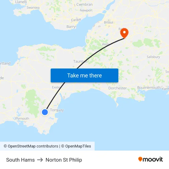 South Hams to Norton St Philip map