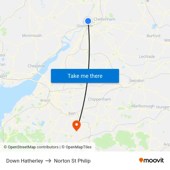 Down Hatherley to Norton St Philip map