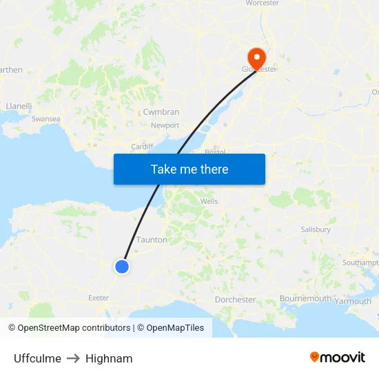 Uffculme to Highnam map