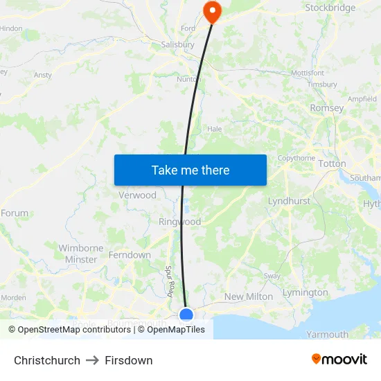 Christchurch to Firsdown map