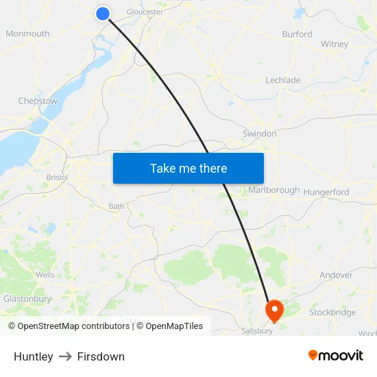 Huntley to Firsdown map
