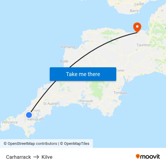 Carharrack to Kilve map
