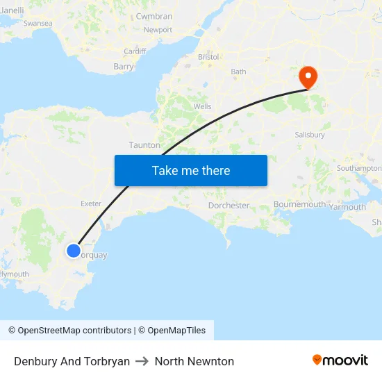Denbury And Torbryan to North Newnton map