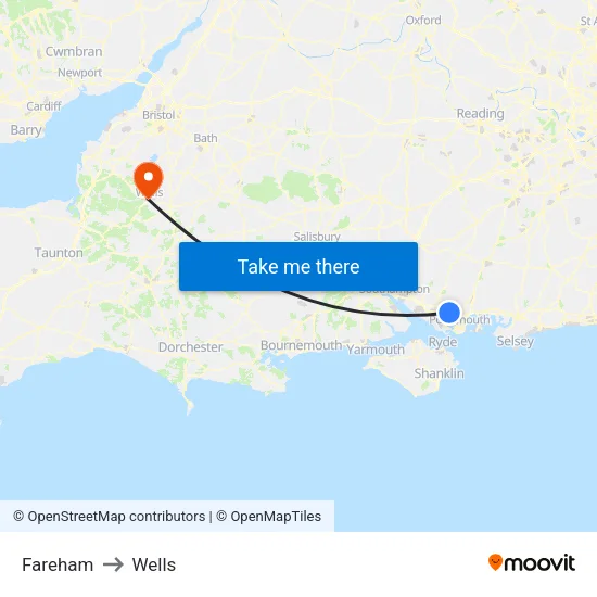 Fareham to Wells map