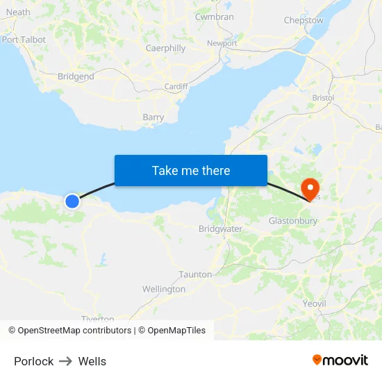 Porlock to Wells map