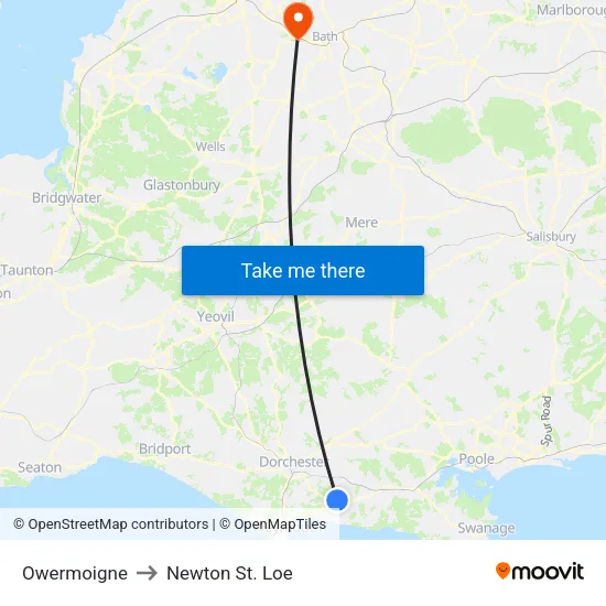 Owermoigne to Newton St. Loe map