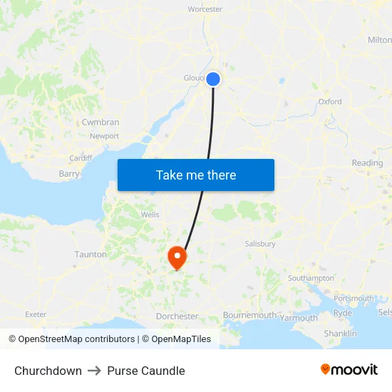 Churchdown to Purse Caundle map