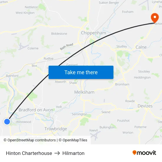 Hinton Charterhouse to Hilmarton map