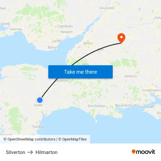 Silverton to Hilmarton map