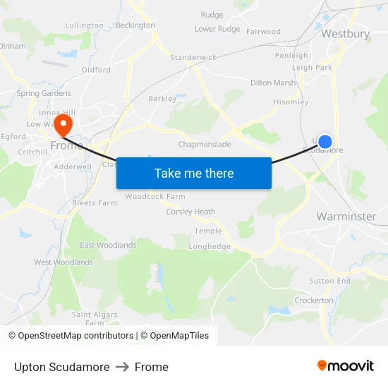 Upton Scudamore to Frome map