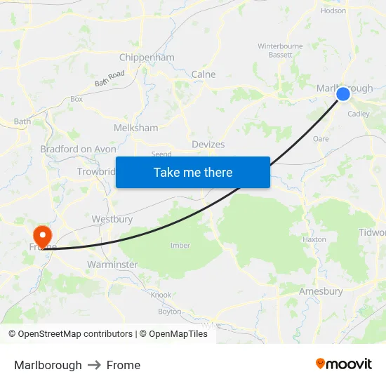 Marlborough to Frome map