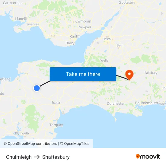 Chulmleigh to Shaftesbury map