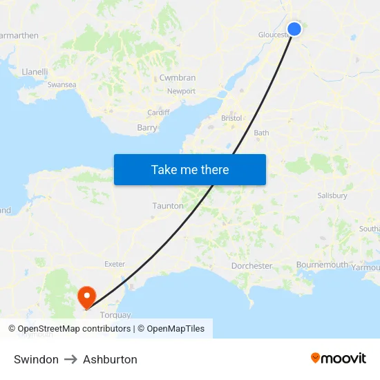 Swindon to Ashburton map