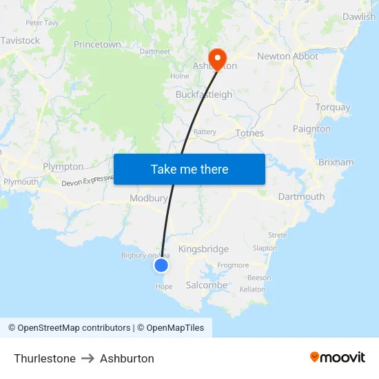 Thurlestone to Ashburton map