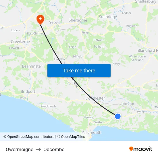 Owermoigne to Odcombe map