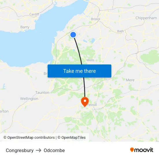 Congresbury to Odcombe map