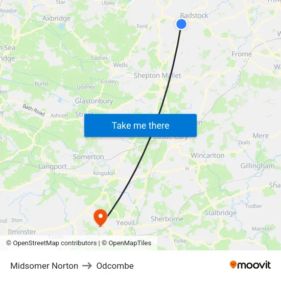 Midsomer Norton to Odcombe map