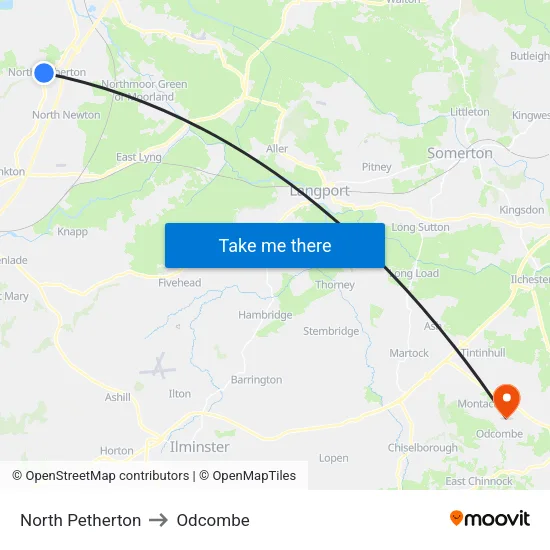 North Petherton to Odcombe map
