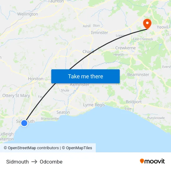 Sidmouth to Odcombe map