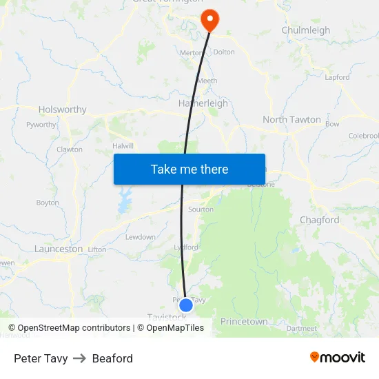 Peter Tavy to Beaford map
