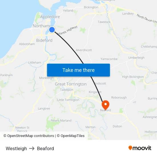 Westleigh to Beaford map