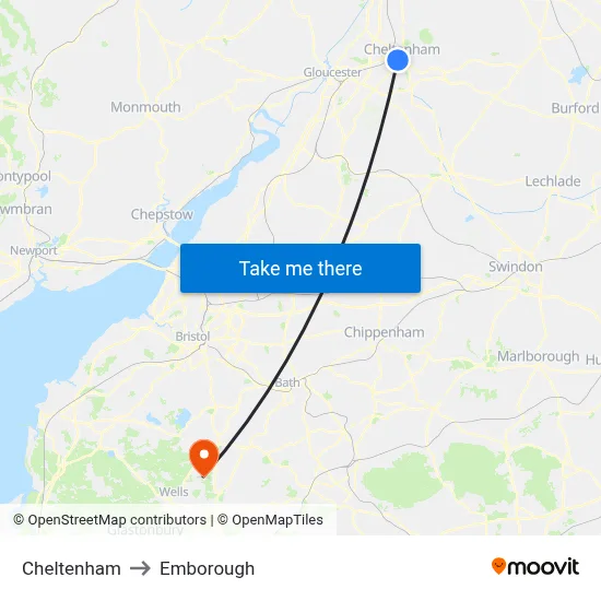 Cheltenham to Emborough map