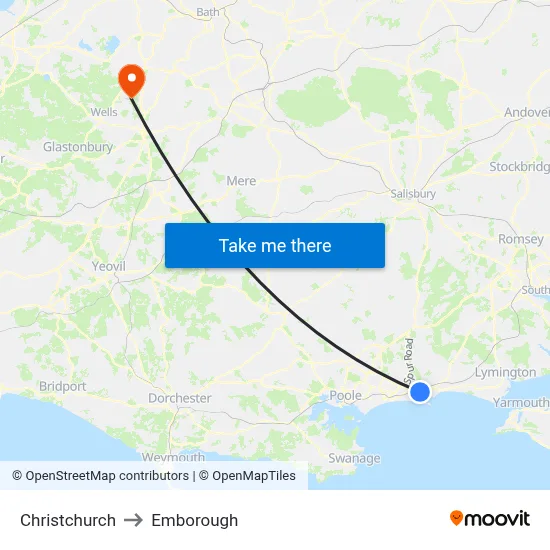 Christchurch to Emborough map
