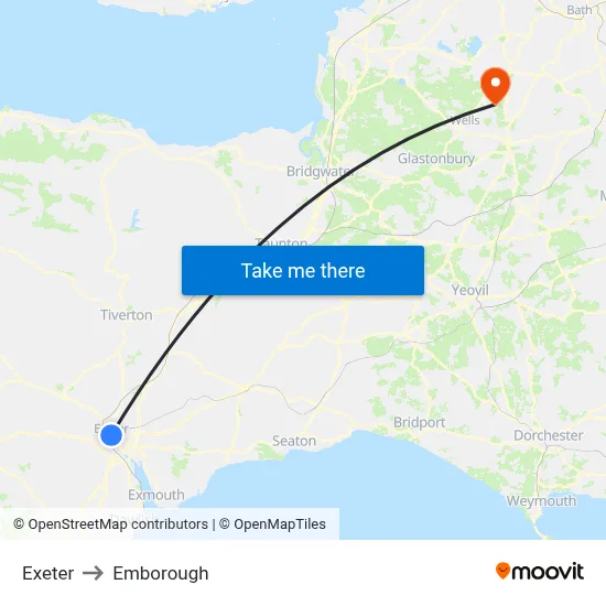 Exeter to Emborough map