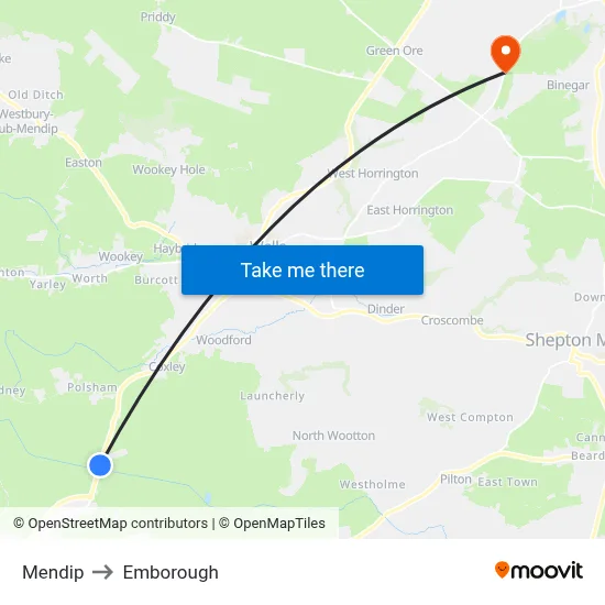 Mendip to Emborough map