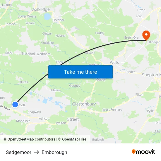Sedgemoor to Emborough map