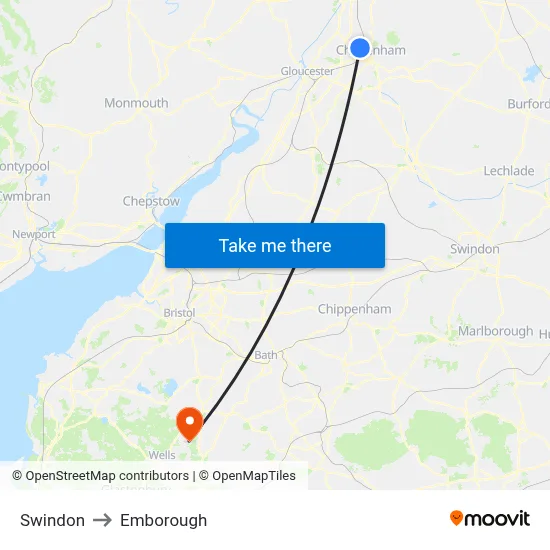 Swindon to Emborough map