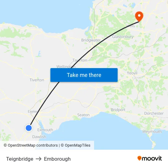 Teignbridge to Emborough map