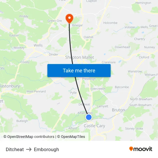 Ditcheat to Emborough map