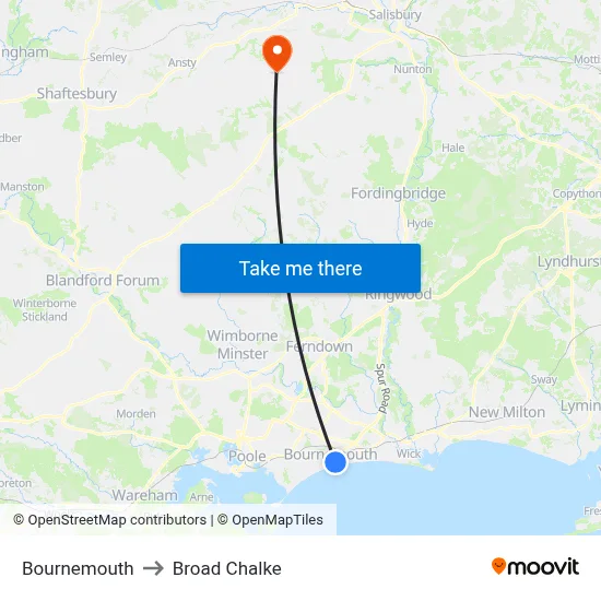 Bournemouth to Broad Chalke map