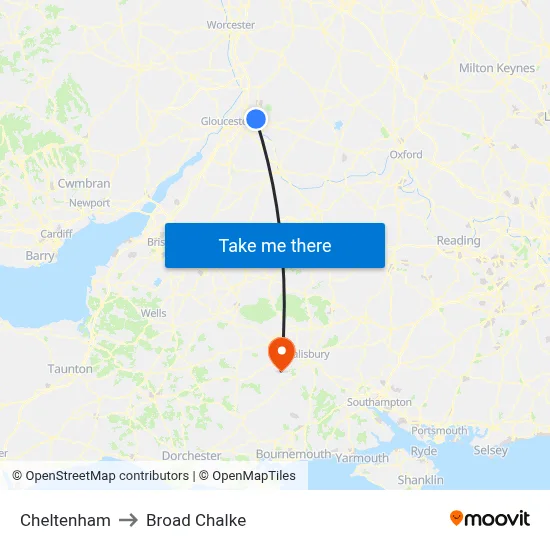 Cheltenham to Broad Chalke map