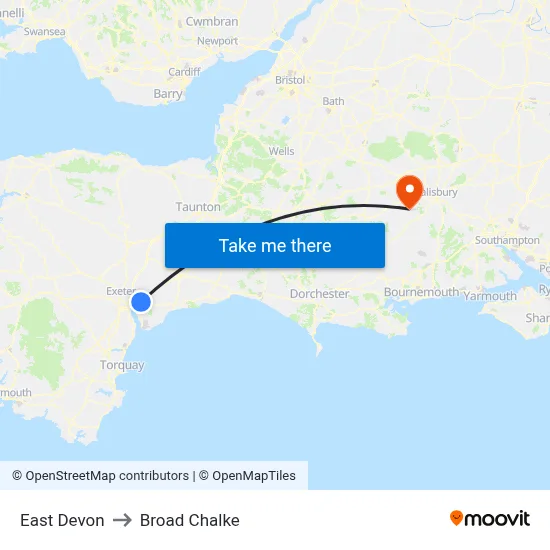 East Devon to Broad Chalke map